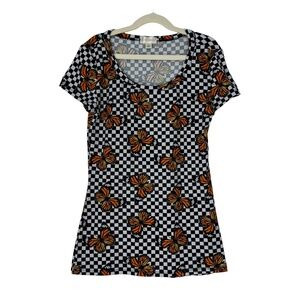 J For Justify Girl’s Size Small Black White Check Butterfly Print Soft T Shirt